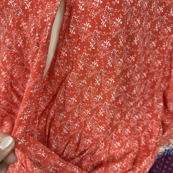 Black Note Boho Peasant Tunic Top‎ Women’s XL Orange Floral Border Print Peplum - Picture 3 of 15